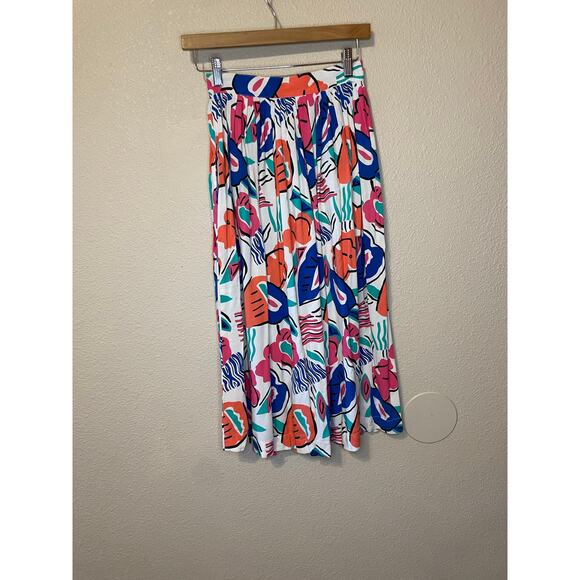 VTG Genesis Retro Floral Abstract Print Button Up Light Weight Midi Skirt Sz 3/4 - Picture 2 of 8